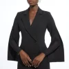 Petite Compact Stretch Mesh Detailed Midi Blazer Dress