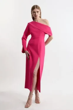 Petite Compact Stretch Open Neck Tailored Midi Dress