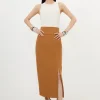Petite Compact Stretch Side Split Tailored Midi Pencil Skirt