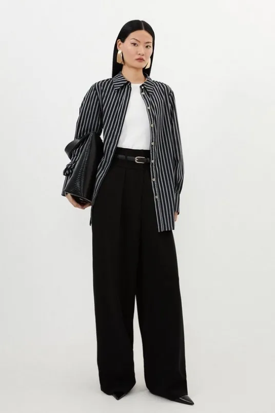 Petite Compact Stretch Tailored High Waist Wide Leg Pants