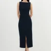 Petite Compact Stretch Tailored Pu Tab Detail Midi Dress