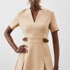 Petite Compact Stretch Tab Detail Pleated Mini Dress