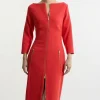 Petite Compact Stretch Tailored Long Sleeve Zip Through Maxi Dress