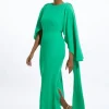Petite Compact Stretch Viscose Cape Detail Maxi Dress