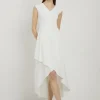 Petite Compact Stretch Viscose Drape Tailored Midi Dress