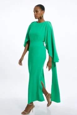 Petite Compact Stretch Viscose Cape Detail Maxi Dress