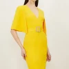 Petite Compact Stretch Viscose Cape Pencil Midi Dress