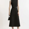Petite Compact Stretch Wrap Neck Tailored Midi Dress