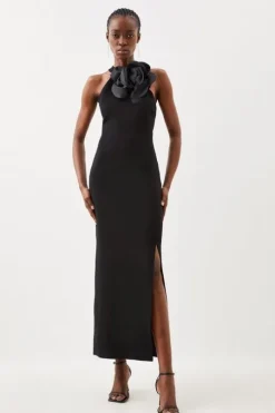 Petite Compact Viscose Corsage Halterneck Midaxi Dress