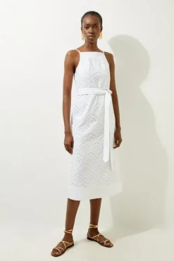 Petite Cotton Broderie Woven Belted Maxi Dress