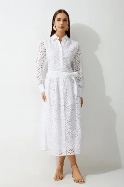 Petite Cotton Eyelet Long Sleeve Woven Maxi Dress