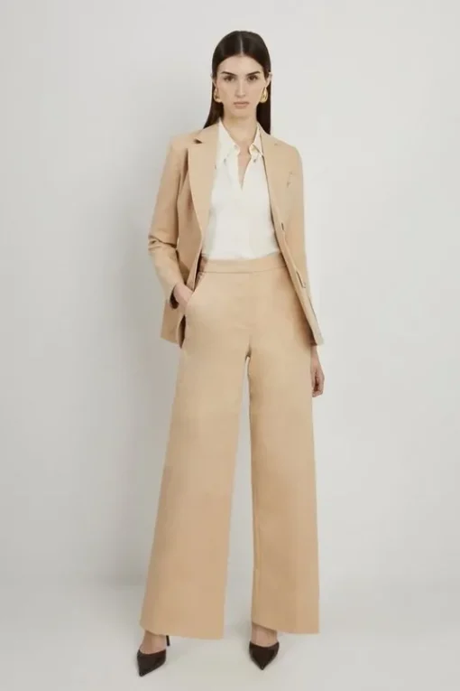 Petite Cotton Sateen Wide Leg Dress Pants