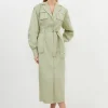 Petite Cotton Sateen Woven Maxi Shirt Dress