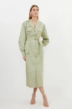 Petite Cotton Sateen Woven Maxi Shirt Dress