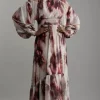 Petite Crinkle Floral Woven Midaxi Dress With Laced Back And Embellishment
