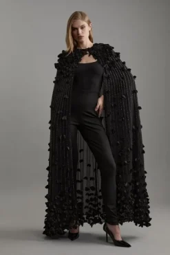 Petite Crystal Applique Woven Maxi Cape