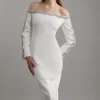 Petite Crystal Embellished Scalloped Off The Shoulder Tailored Midaxi Dress