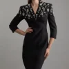 Petite Crystal Embellished Compact Stretch Belted Tailored Forever Dress