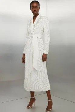 Petite Crystal Embellished Woven Maxi Blazer Dress