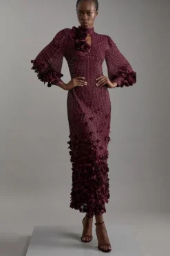 Petite Crystal Embellished Applique Woven Maxi Dress