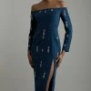 Petite Crystal Embellished Corset Detail Off The Shoulder Woven Midaxi Dress
