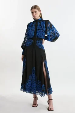 Petite Cut Work Embroidered Woven Maxi Dress