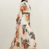 Petite Diamante Trim Rose Floral Woven Maxi Dress