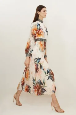 Petite Diamante Trim Rose Floral Woven Maxi Dress