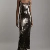 Petite Disc Sequin Strappy Woven Midi Dress
