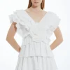 Petite Drama Pleat Ruffle Rosette Woven Mini Dress