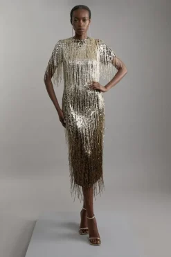 Petite Embellished And Beaded Tassel Woven Maxi Dress