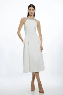 Petite Embellished Straps Full Skirted Tailored Midaxi Dress