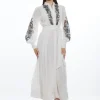 Petite Embroidery Bib Detail Woven Maxi Dress