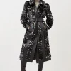 Petite Faux Fur Pu Panelled Abstract Belted Coat