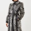 Petite Faux Fur Pu Panelled Stripe Belted Coat