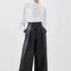 Petite Faux Leather High Waisted Wide Leg Pants