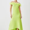 Petite Feather Detail Bandage Off The Shoulder Midaxi Dress