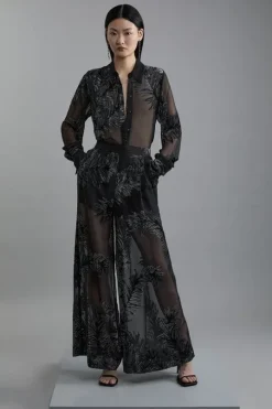 Petite Feather Devore Woven Wide Leg Pants