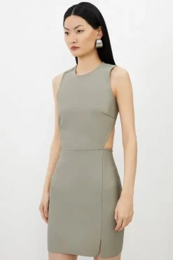 Petite Figure Form Bandage Cut Out Detail Knit Mini Dress