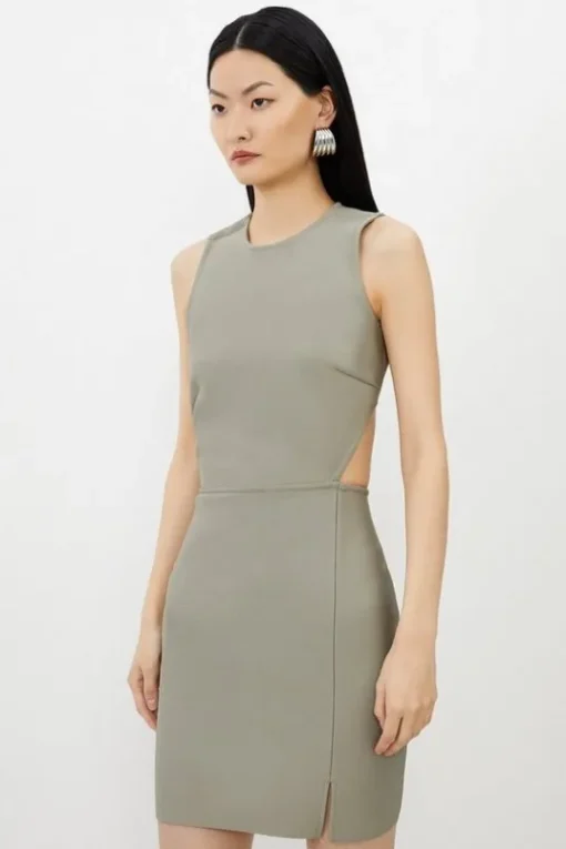 Petite Figure Form Bandage Cut Out Detail Knit Mini Dress