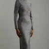 Petite Figure Form Bandage Knit All Over Embellished Maxi Dress