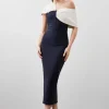 Petite Figure Form Bandage Asymmetric Strap Midi Dress