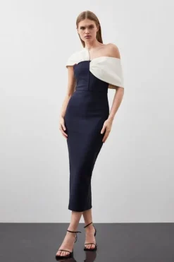 Petite Figure Form Bandage Asymmetric Strap Midi Dress