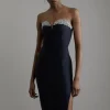 Petite Figure Form Bandage Embellished Corset Style Knit Midi Dress