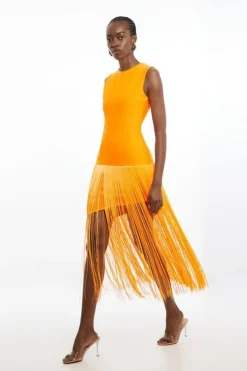 Petite Figure Form Bandage Tassel Asymmetric Dress
