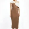Petite Figure Form Bandage Asymmetric Strap Midi Dress
