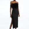 Petite Figure Form Bandage Feather Detail Bandeau Knit Midi Dress