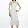 Petite Figure Form Bandage Feather Hem Knit Midi Dress
