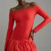 Petite Figure Form Bandage Knit Structured Puff Ball Mini Dress