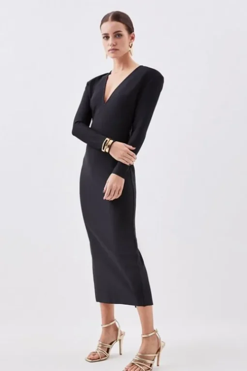 Petite Figure Form Bandage Knit Maxi Dress